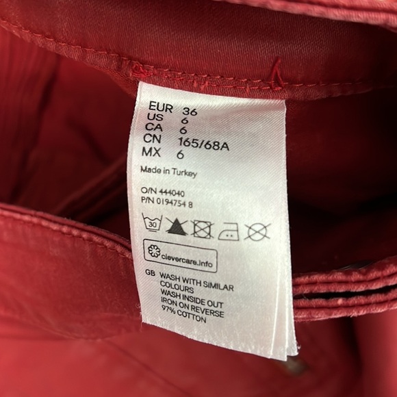 ISABEL MARANT POUR H&M RED WAXED MOTO BIKER PANTS SIZE 6 - Picture 9 of 16